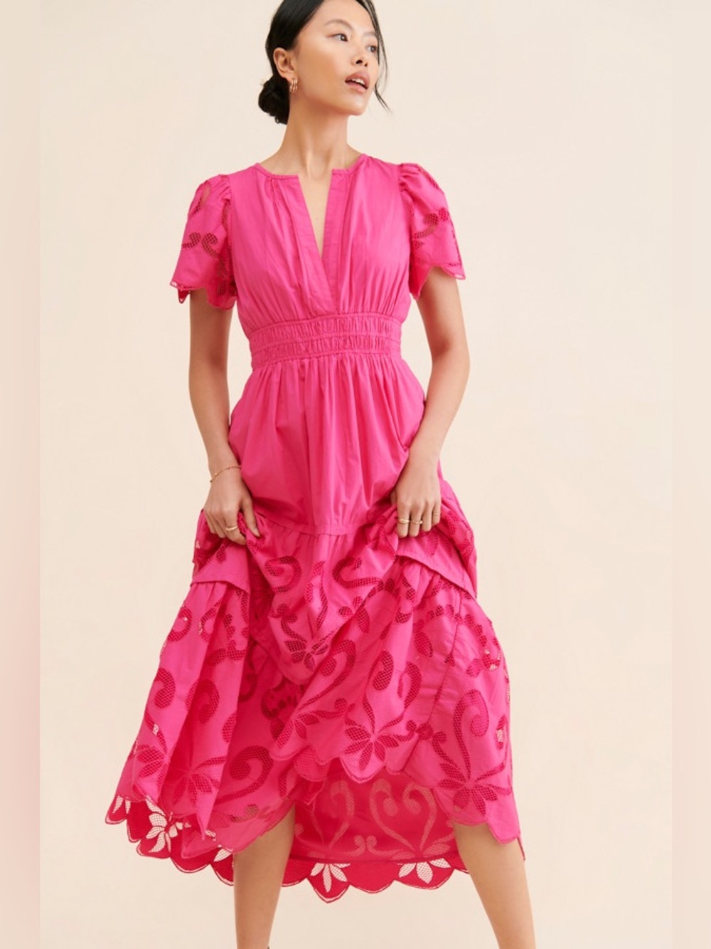 Anthropologie The Somerset Maxi Dress: Cutwork Edition - Pink